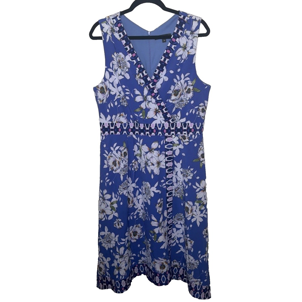 Chris McLaughlin Midi‎ Dress Womens Size 14 Faux Wrap V-neck Lined Spring Summer